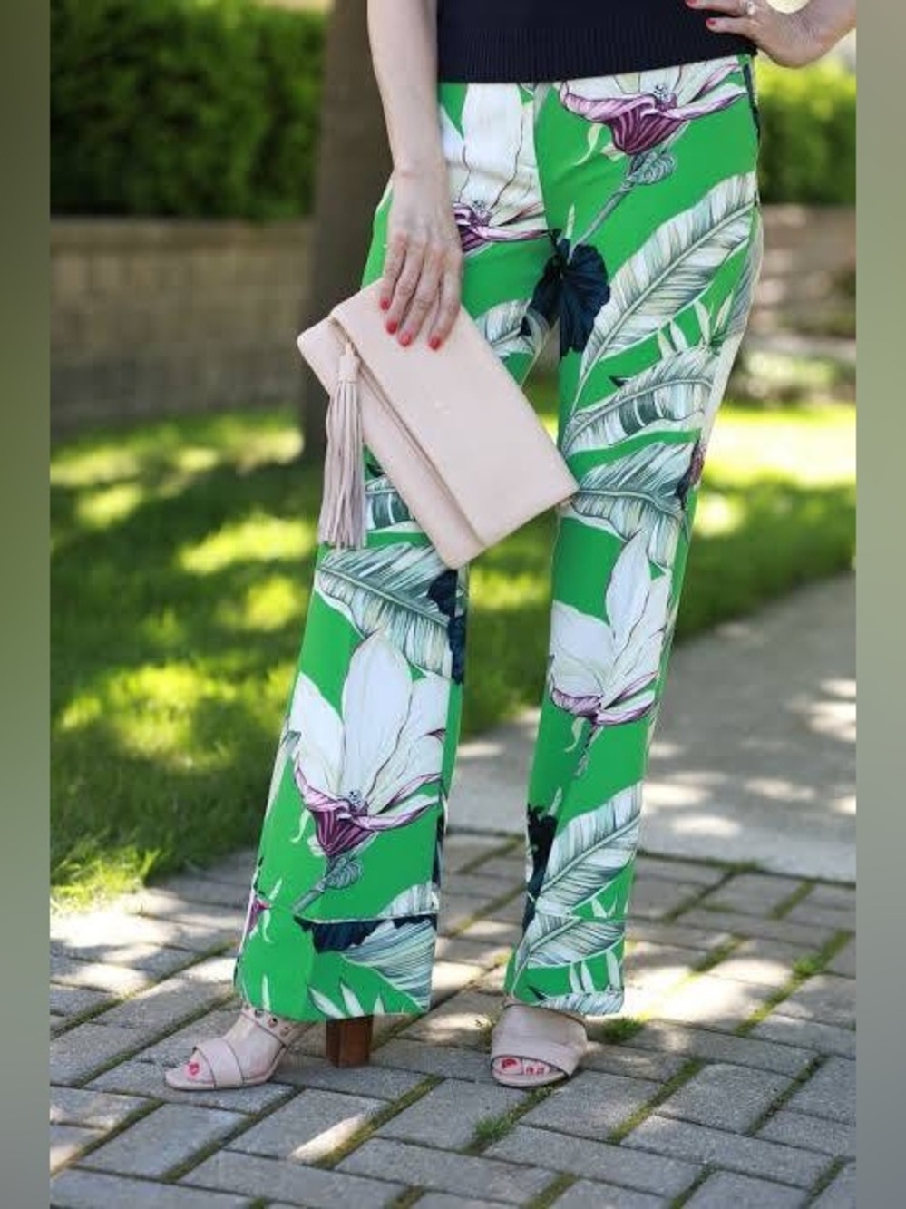 Ann Taylor Womens Green Tropical Wide Leg Pants 4 High Rise resort wear coastal